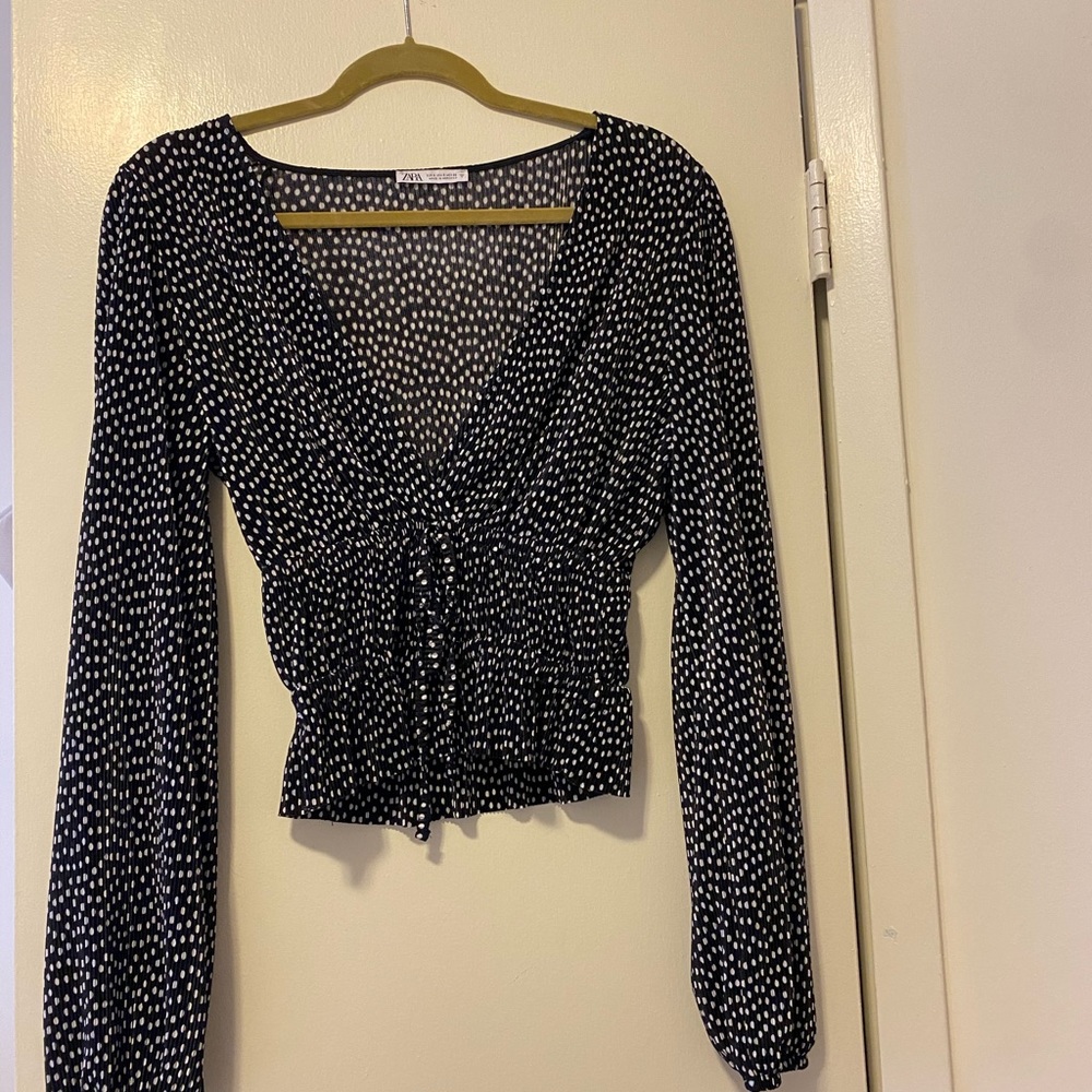 Zara black and white polka dot top